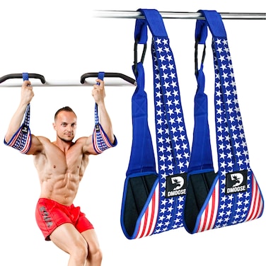 DMoose Fitness Hanging Ab Straps for Pull Up Bar &amp; Core Strength Training - Thick Padded Arm Strap for Ab Swing with 2 Rust-Resistant Carabiners - Pull Up Straps for Abs Workout at Home and Gym (Pair)