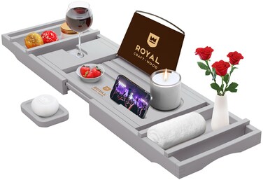 ROYAL CRAFT WOOD Premium Foldable Bathtub Tray - Expandable Bath Tray for Tub - Luxury Bathtub &amp; Bathroom Accessories