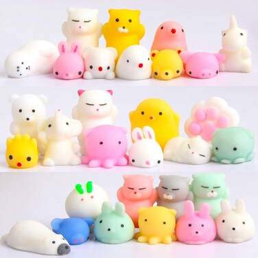 Squishy Toys Party Favors for Kids - Squishys 30 Pack Mini Mochi Squishies, Pinata Easter Egg Fillers Treasure Box Prizes Classroom Unicorn Cat Stress Reliever Pug Stuffed Animal Silicon