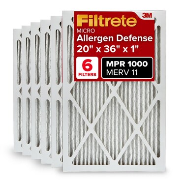 Filtrete 20x36x1 AC Furnace Air Filter, MERV 11, MPR 1000, Micro Allergen Defense, 3-Month Pleated 1-Inch Electrostatic Air Cleaning Filter, 6 Pack (Actual Size 19.81x 35.81x0.81 in)