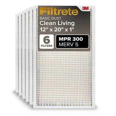 Filtrete 12x20x1 AC Furnace Air Filter, MERV 5, MPR 300, Capture Unwanted Particles, 3-Month Pleated 1-Inch Electrostatic Air Cleaning Filter, 6-Pack (Actual Size11.81x19.81x0.81 in)