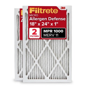Filtrete 18x24x1 AC Furnace Air Filter, MERV 11, MPR 1000, Micro Allergen Defense, 3-Month Pleated 1-Inch Electrostatic Air Cleaning Filter, Pack of 2 (Actual Size 17.81 x 23.81 x 0.81 in)