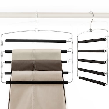 TOPIA HANGER Pants Hangers Space Saving, 2-Pack Swing Arm Pants Organizer for Closet, Non-Slip Foam Padded Organizer Hanger for Multi Slacks, Jeans, Trousers, Skirts, Scarfs, Black-CT08B