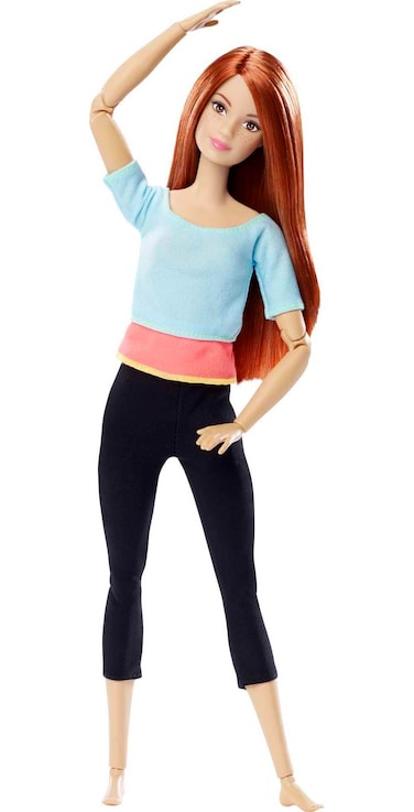 Barbie Made to Move Posable Doll with Red Hair Wearing Pastel Blue Color-Blocked Top &amp; Yoga Leggings, Flexible with 22 Posable "Joints