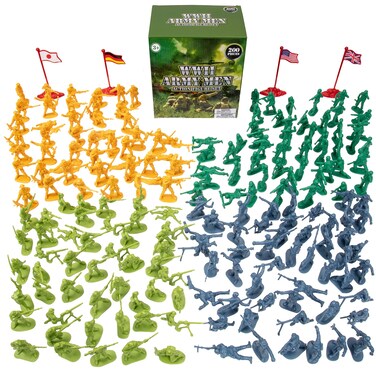 Army Men Toy Action Figures - 202 Pieces with American, British, German &amp; Japanese Soldiers and Flags in Different Combat Poses, Great for Reenactment, Pretend Play, Dioramas and School Projects