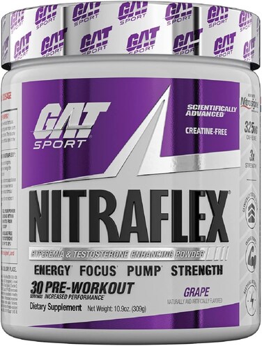 GAT SPORT, Nitraflex Advanced Pre-Workout Powder, Increases Blood Flow, Boosts Strength and Energy, Improves Exercise Performance (Grape, 30 Servings)