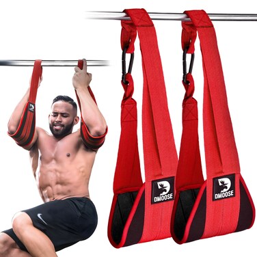 DMoose Fitness Hanging Ab Straps for Pull Up Bar &amp; Core Strength Training - Thick Padded Arm Strap for Ab Swing with 2 Rust-Resistant Carabiners - Pull Up Straps for Abs Workout at Home and Gym (Pair)
