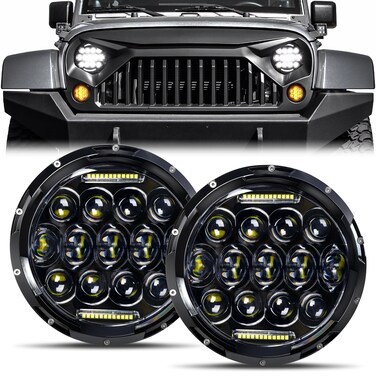 LED Headlight for Wrangler, 7" Round LED Headlights 105W Headlight with Daytime Running Light High/Low Beam compatible with Wrangler 1997-2020 JK TJ LJ Motorcycle 2PCS