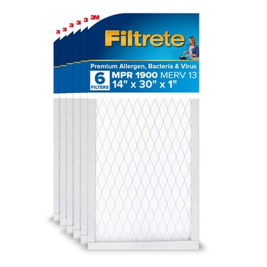 Filtrete 14x30x1 AC Furnace Air Filter, MERV 13, MPR 1900, Premium Allergen, Bacteria &amp; Virus Filter, 3-Month Pleated 1-Inch Electrostatic Air Cleaning Filter, 6-Pack (Actual Size 13.81x29.81x0.78 in)