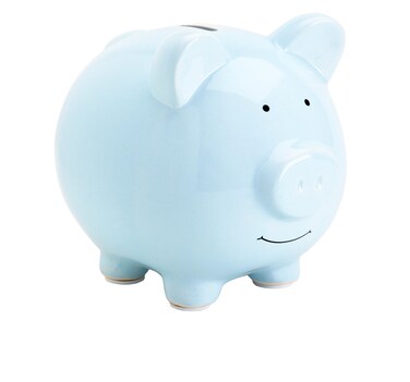 Pearhead Large Ceramic Piggy Bank, Ideal for Boys and Girls, Kids Money and Coin Bank, Perfect Baby Boy Nursery D&eacute;cor, Great Gift and Newborn Keepsake, Light Blue