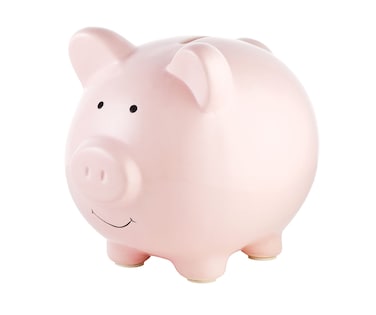 Pearhead Large Ceramic Piggy Bank, Ideal for Boys and Girls, Kids Money and Coin Bank, Perfect Baby Boy Nursery D&eacute;cor, Great Gift and Newborn Keepsake, Light Pink