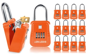 1500 Key Lock Box with Code, Lockbox for Keys Outdoor, Realtor Lock Box for Short-Term Rentals, Holds 5 Keys (12 Pack, Orange)