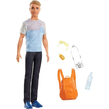 Barbie Ken Doll &amp; 5 Travel-Themed Accessories, Includes Backpack that Opens &amp; Closes, Fashion Doll with Dark Brown Hair