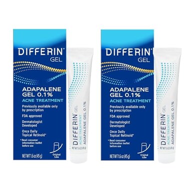 Differin Acne Treatment Gel, 180 Day Supply, Retinoid Treatment for Face with 0.1% Adapalene, Gentle Skin Care for Acne Prone Sensitive Skin, 45g Tube, Pack of 2 (Packaging May Vary)