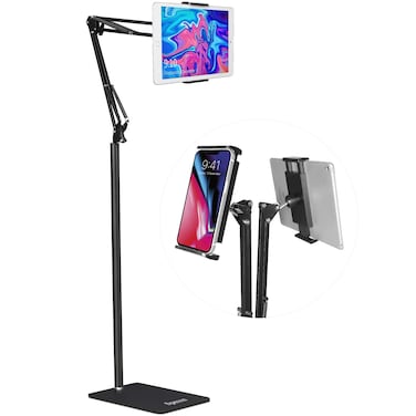 Adjustable Tablet Floor Stand Universal 360-degree Rotatable Metal Tablet Holder Phone Stand for iPad/iPhoneX/iPad Pro 4.5-12.9" Inch-Screen, Phone, Kindle(Black)