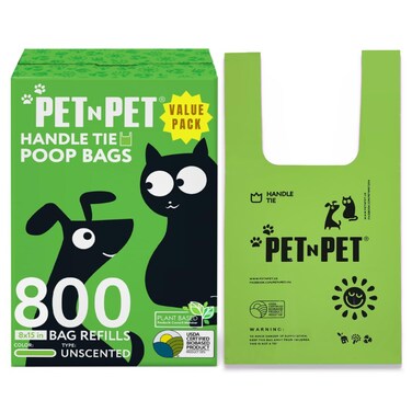 Pet N Pet 800 Counts Unscented Dog Poop Bags Rolls with Tie Handles, 38% Plant Based &amp; 62% PE Poop Bags for Dogs, Extra-Thick Doggie Poo Bag, Pet Waste Bag