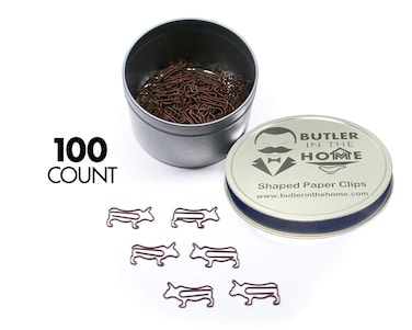 Butler in the Home Cow Bull Shaped Paper Clips Great for Paper Clip Collectors or Office Gift - Comes in Round Tin with Lid and Gift Box (Brown 100 Count)