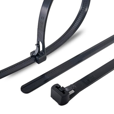 HS Adjustable Zip Toes Black (100 Pack) Wire Ties Reusable Zip Ties 10 Inch 50 LBS Cable Ties Releasable Heavy Duty Ratchet Tie Down Straps for Christmas Tree,String Lights,Mussy Wires