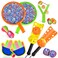 FUN LITTLE TOYS 17 Pieces Sports Outdoor Games Set with Scoop Ball Toss, Toss and Catch Games, Tennis Racket Sports Toy, Slingshot Rocket Copters Water Toys for Kids
