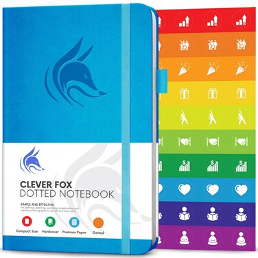 Clever Fox Dotted Notebook &ndash; Dot Grid Bullet Numbered Pages Hard Cover Notebook Journal with Thick 120g Paper and Pen Loop, Stickers, 3 Bookmarks, Smooth Faux Leather, 5'' x 8.25'' - Sky Blue