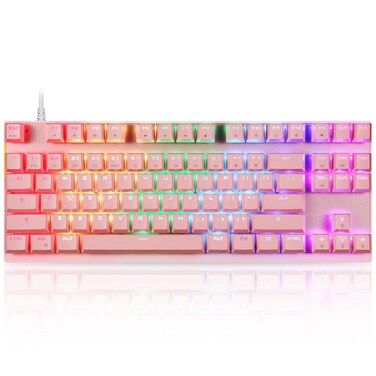MOTOSPEED Professional Gaming Mechanical Keyboard RGB Led Backlit Wired with Anti-Dust Proof Switches for Gaming Keyboard for Mac &amp; PC (Pink, 87 Key Red Switches)