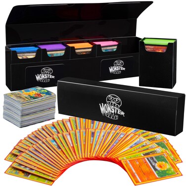 Monster Protectors Magnetic Five Deck Box - Black, Holds 375 Gaming TCGs, Self-Locking Closure, Compatible w Standard &amp; Smaller Size Gaming Trading Cards, Removable Construction