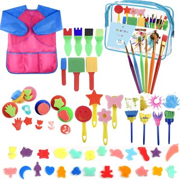 Kids Paint Brushes Sponge Kits, 52 Pcs Painting Brushes Drawing Tools Kits,Children Early DIY Learning Paint Sets for Kids Arts and Crafts for Toddlers