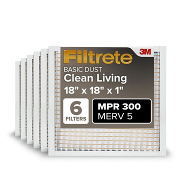 Filtrete 18x18x1 AC Furnace Air Filter, MERV 5, MPR 300, Capture Unwanted Particles, 3-Month Pleated 1-Inch Electrostatic Air Cleaning Filter, 6-Pack (Actual Size17.81x17.81x0.81 in)