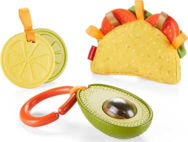 Fisher-Price Baby Toys Taco Tuesday Set, 3 Pretend Food Rattle &amp; Sensory Activities for Newborns​ Ages 3+ Months
