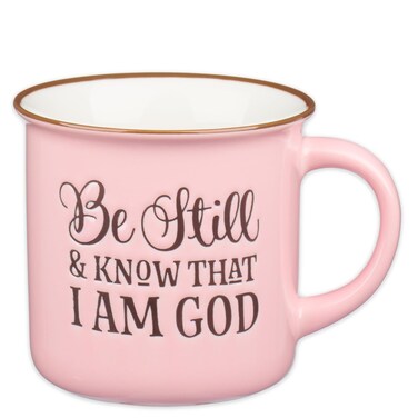 Christian Art Gifts Pink Camp Style Ceramic Coffee Mug &ndash; 13 oz. Microwave and Dishwasher Safe Inspirational Scripture Coffee and Tea Mug for Women with Bible Verse: Be Still and Know - Psalm 46:10