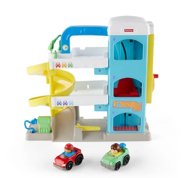 Fisher-Price Little People Toddler Toy Helpful Neighbor&rsquo;s Garage Playset with Spiral Ramp &amp; 2 Cars for Pretend Play Ages 18+ Months​