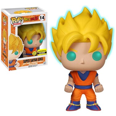 Funko Super Saiyan Goku [Glow-in-Dark] (EE Exclusive): Dragonball Z x POP! Animation Vinyl Figure &amp; 1 POP! Compatible PET Plastic Graphical Protector Bundle [#014 / 05040 - B]