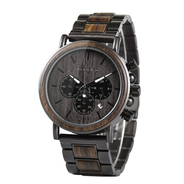 BOBO BIRD Wooden Mens Watches Wood &amp; Stainless Steel Combined Chronograph Military Quartz Casual Wristwatches