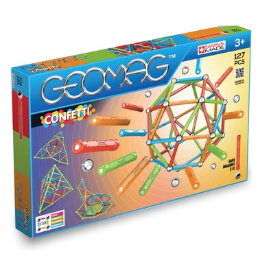 Geomag Magnetic Sticks and Balls Building Set   Magnet Toys for STEM, Creative, Educational Construction Play   Swiss-Made Innovation   Confetti 127 Piece