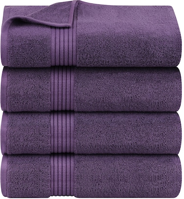 Utopia Towels 4 Pack Bath Towels Set, 27 by 54 Inches, 100% Ring Spun Cotton, Quick Dry, Highly Absorbent, Soft Feel Towels, Perfect for Daily Use, Plum