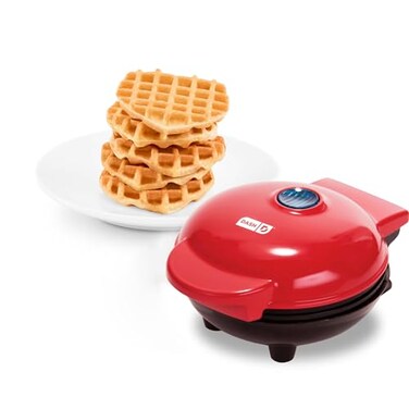 DASH Mini Waffle Maker Machine for Individuals, Paninis, Hash Browns, &amp; Other On the Go Breakfast, Lunch, or Snacks, with Easy to Clean, Non-Stick Sides, Red Heart 4 Inch