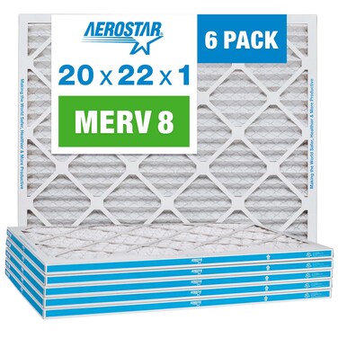 Aerostar 20x22x1 MERV 8 Pleated Air Filter, AC Furnace Air Filter, Pack of 6 (Actual Size: 19 3/4"x21 3/4"x3/4")