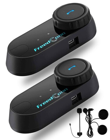 FreedConn Motorcycle Bluetooth Headset, TCOM VB 2-Way 800M Helmet Communication Systems,Helmet Bluetooth Intercom, intercomunicador para motos/FM/Siri/BT5.0/2 in 1 Mic for full/3/4 Helmet(2Pack)