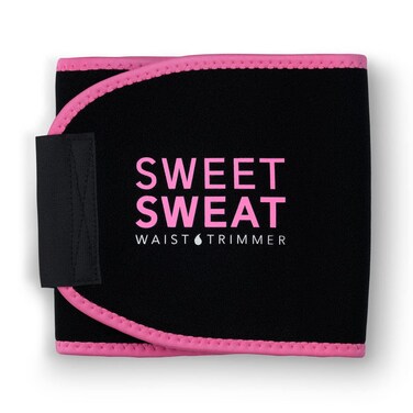 Sports Research Sweet Sweat Waist Trimmer Premium Sweat Enhancing Fitness Belt for Women &amp; Men - 5 Adjustable Sizes - Pink Logo (Large)