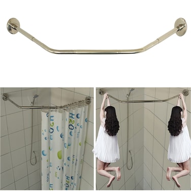 Stretchable 304 Stainless Diamond Shaped Bathroom Bathtub Corner Shower Curtain Rod Rack (Diamond Shaped, Both Sides: 17"-25.6",Middle:20"-26)