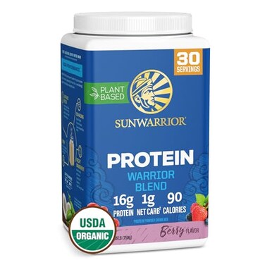 Sunwarrior Vegan Organic Protein Powder Plant-Based   BCAA Amino Acids Hemp Seed Soy Free Dairy Free Gluten Free Synthetic Free Non-GMO   Berry 30 Servings   Warrior Blend
