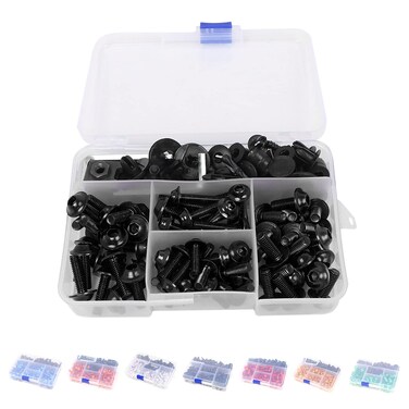 BAIONE Universal Fairing Bolt Kit 195 PCS M5 M6 Motorcycle Windscreen Screws Fasteners Accessories Replacement for Yamaha Honda Kawasaki Suzuki BMW Sportbike Mounting Kits Washers Nuts Screws Clips