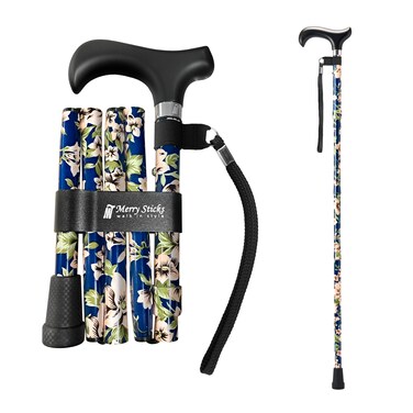 Merry Sticks Lightweight Foldable Walking Canes for Women and Men, Adjustable &amp; Collapsible Walking Stick for Seniors, Balancing Mobility Aids, Ergonomic Handle &amp; Wrist Strap - Tahiti Blue