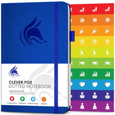 Clever Fox Dotted Notebook &ndash; Dot Grid Bullet Numbered Pages Hard Cover Notebook Journal With Thick 120g Paper and Pen Loop, Stickers, 3 Bookmarks, Smooth Faux Leather, 5'' x 8.25'' - Royal Blue