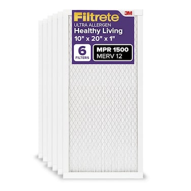 Filtrete 10x20x1 AC Furnace Air Filter, MERV 12, MPR 1500, CERTIFIED asthma &amp; allergy friendly, 3 Month Pleated 1-Inch Electrostatic Air Cleaning Filter, 6-Pack (Actual Size 9.81x19.81x0.78 in)