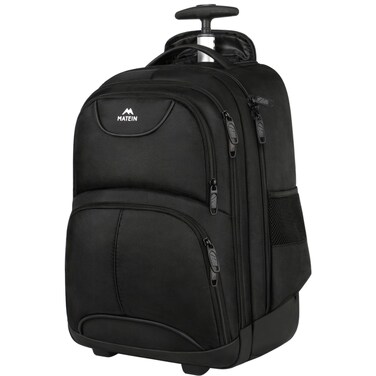 MATEIN Rolling Backpack, 17 inch Water Resistant Wheeled Laptop Backpack, Carry on Luggage Business Bag, Overnight College Computer Bag Trolley Suitcase for Men Women Adults to Travel, Black
