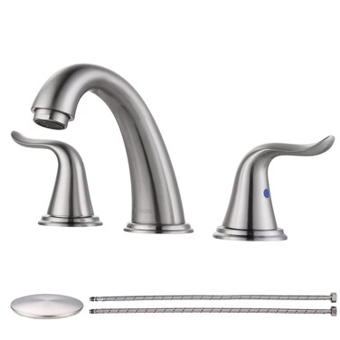 WOWOW Widespread Bathroom Faucet 2 Handle 3 Hole Solid Brass Stainless Steel Vanity Faucet Lavatory Bathroom Basin Faucet Brushed Nickel Sink Faucets with Pop Up Drain Stopper