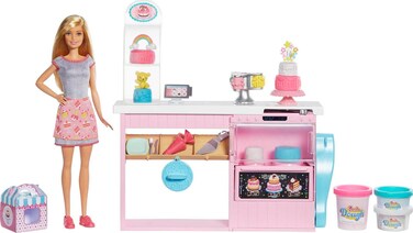 Barbie Careers Playset, Cake Decorating with Blonde Baker Doll, Baking Island with Oven, Molding Dough &amp; Toy Cake-Making Pieces
