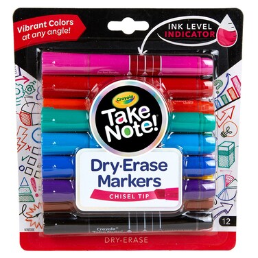 Crayola Take Note Dry Erase Markers (12ct) Whiteboard Markers for Teachers, Low Odor, Chisel Tip, Easter Basket Essentials for Kids, Classroom Supplies