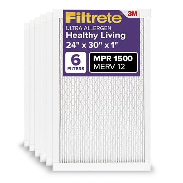 Filtrete 24x30x1 AC Furnace Air Filter, MERV 12, MPR 1500, CERTIFIED asthma &amp; allergy friendly, 3 Month Pleated 1-Inch Electrostatic Air Cleaning Filter, 6-Pack (Actual Size 23.81x29.81x0.78 in)